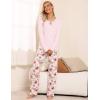 GYS Bamboo Viscose Pajamas Set for Women Crew Neck Long Sleeve Sleepwear Soft Loungewear Set(Pink/Flowers)