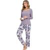 GYS Bamboo Viscose Pajamas Set for Women Crew Neck Long Sleeve Sleepwear Soft Loungewear Set(Violet/Plants)