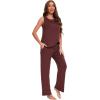 GYS Bamboo Viscose Pajamas for Women Set, Soft Tank and Drawstring Pants Lounge Sets, Sleeveless Lightweight Sleepwear Pj Set(Ficus Red)