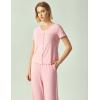 GYS Bamboo Viscose Pajamas for Women Short Sleeve Sleep Shirt and Wide Leg Pj Pants Sleepwear Set(Pink)