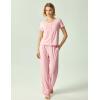 GYS Bamboo Viscose Pajamas for Women Short Sleeve Sleep Shirt and Wide Leg Pj Pants Sleepwear Set(Pink)