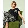 GYS Soft Pajama Sets for Women Short Sleeve Printed Sleep Set, Viscose Made from Bamboo(Black)