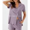 GYS Women’s Pajama Set Bamboo Viscose Short Sleeve Button Down 2 Piece Sleep Sets(Purple)