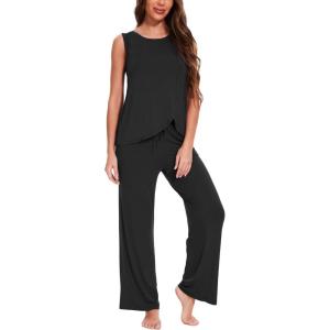 GYS Bamboo Viscose Pajamas for Women Set, Soft Tank and Drawstring Pants Lounge Sets, Sleeveless Lightweight Sleepwear Pj Set(Black)