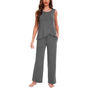 GYS Bamboo Viscose Pajamas for Women Set, Soft Tank and Drawstring Pants Lounge Sets, Sleeveless Lightweight Sleepwear Pj Set(Dark Heather Grey)