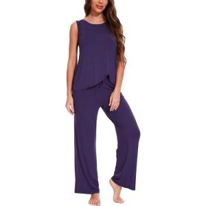GYS Bamboo Viscose Pajamas for Women Set, Soft Tank and Drawstring Pants Lounge Sets, Sleeveless Lightweight Sleepwear Pj Set(Purple)