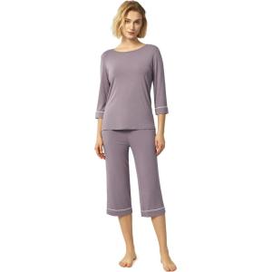 GYS Bamboo Viscose Women’s Pajama Sets 3/4 Sleeve Top and Capri Pants 2 Piece Sleep Set(Violet)