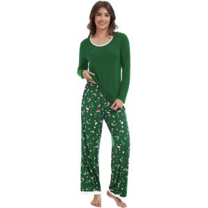 GYS Viscose from Bamboo Women’s Pajama Sets Super Soft Long Sleeve Sleepwear Comfy Winter Pjs Sets S-4X(A- Round Neck- Xmas Green)