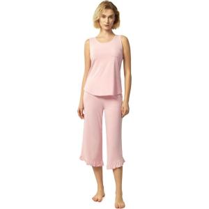 GYS Women’s Pajama Sets 2 Piece, Bamboo Viscose Lounge Sets for Women, Soft Tank Top and Capri Pants Sleepwear Pjs S-XXL(Pink)