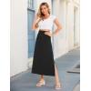 GYS Bamboo Viscose Skirts for Women Midi Length Flowy High Waisted Summer Knit Long Skirts with Slit(Black)