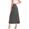 GYS Bamboo Viscose Skirts for Women Midi Length Flowy High Waisted Summer Knit Long Skirts with Slit(Dark Heather Grey)