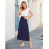 GYS Bamboo Viscose Skirts for Women Midi Length Flowy High Waisted Summer Knit Long Skirts with Slit(Navy)