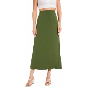GYS Bamboo Viscose Skirts for Women Midi Length Flowy High Waisted Summer Knit Long Skirts with Slit(Army Green)
