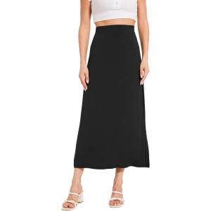 GYS Bamboo Viscose Skirts for Women Midi Length Flowy High Waisted Summer Knit Long Skirts with Slit(Black)