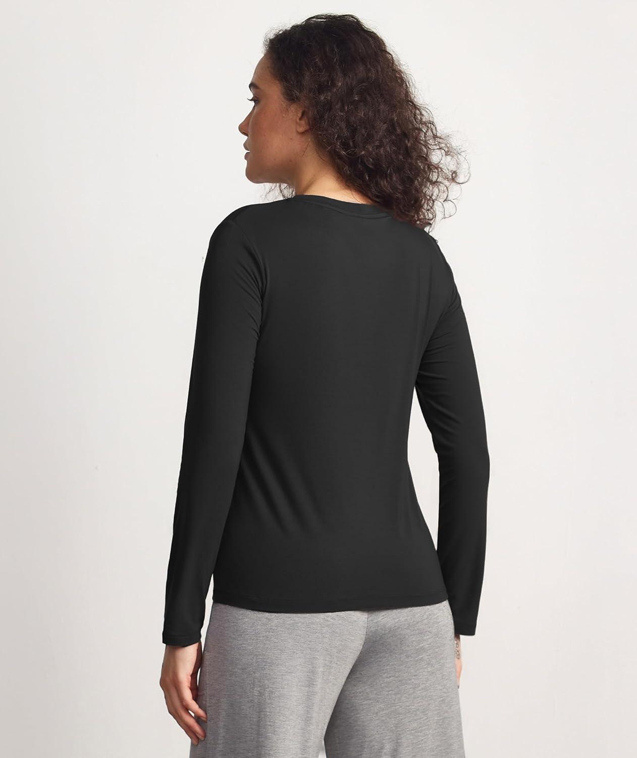 imageGYS Womens Pajama Tops Bamboo Viscose Soft and MoistureWicking Long Sleeve Underwear Base LayerCrew Neckblack