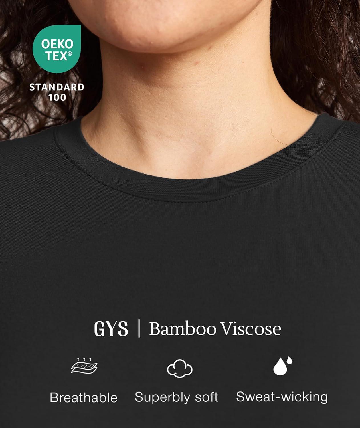 imageGYS Womens Pajama Tops Bamboo Viscose Soft and MoistureWicking Long Sleeve Underwear Base LayerCrew Neckblack
