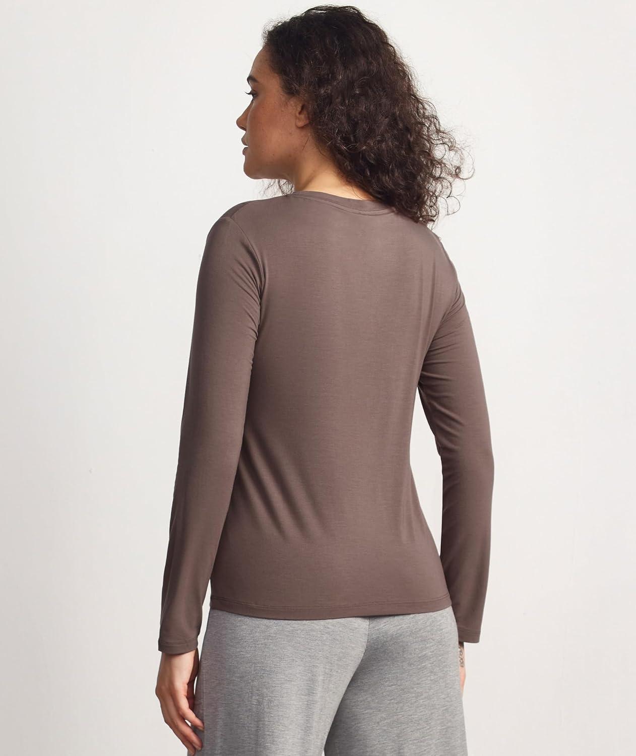 imageGYS Womens Pajama Tops Bamboo Viscose Soft and MoistureWicking Long Sleeve Underwear Base LayerCrew Neckkhaki