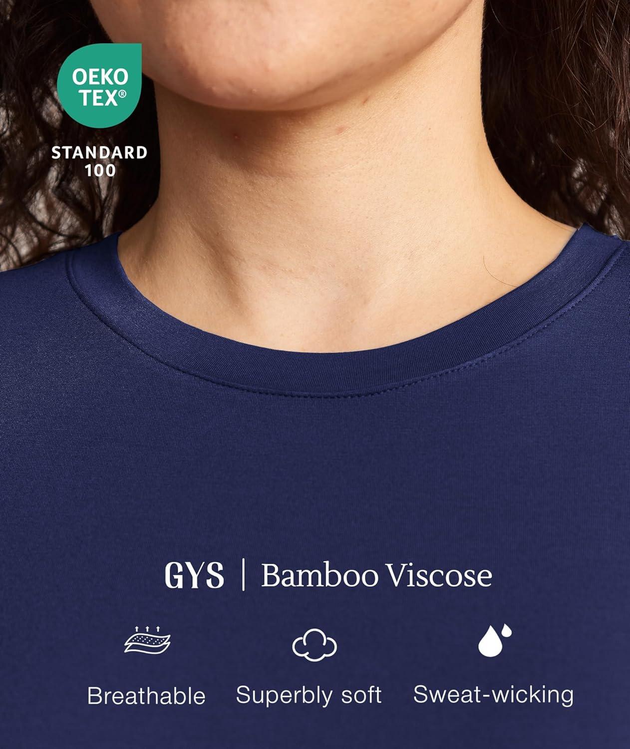 imageGYS Womens Pajama Tops Bamboo Viscose Soft and MoistureWicking Long Sleeve Underwear Base LayerCrew Necknavy
