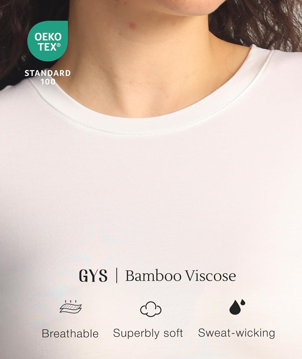 imageGYS Womens Pajama Tops Bamboo Viscose Soft and MoistureWicking Long Sleeve Underwear Base LayerCrew Neckwhite
