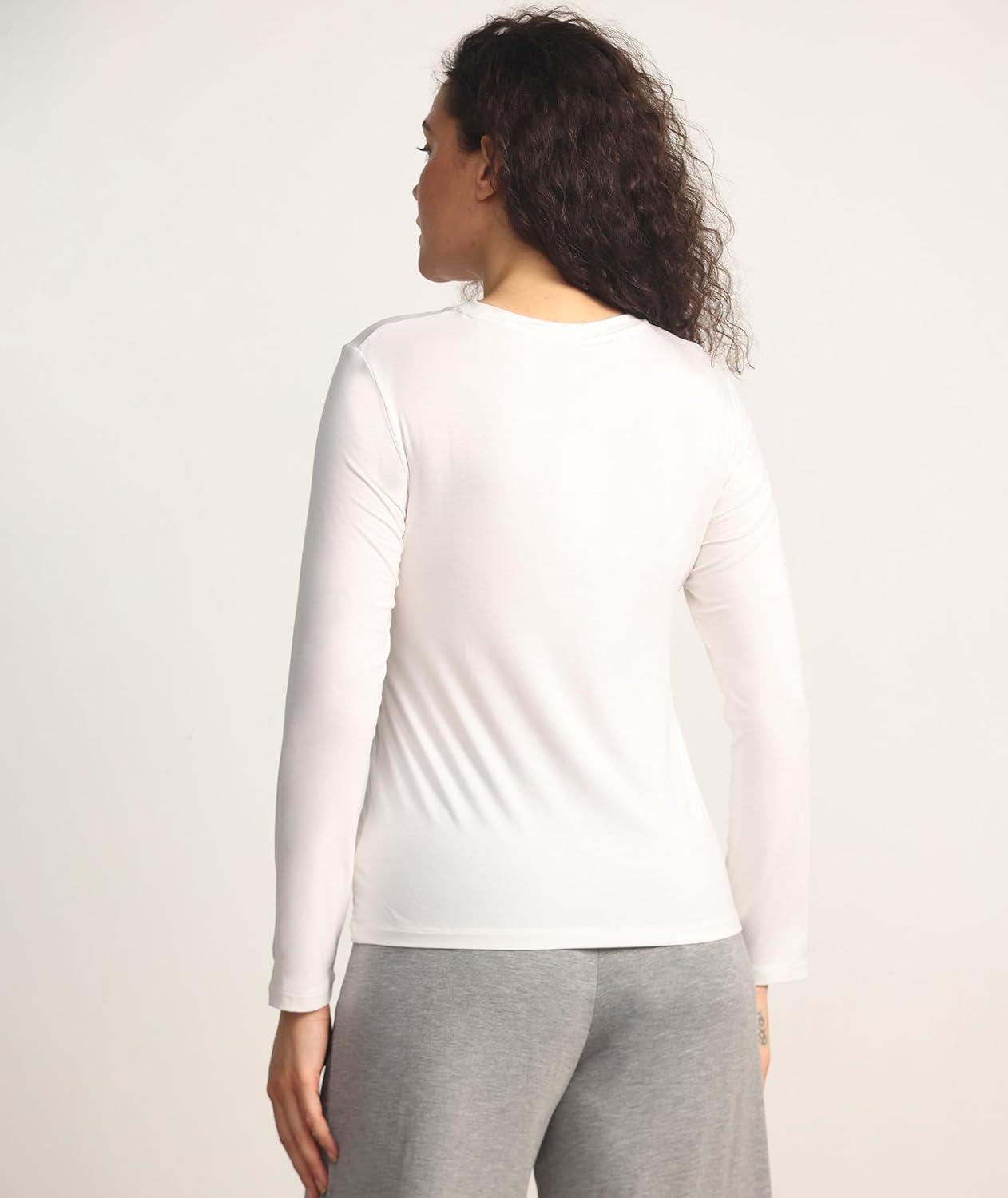 imageGYS Womens Pajama Tops Bamboo Viscose Soft and MoistureWicking Long Sleeve Underwear Base LayerCrew Neckwhite