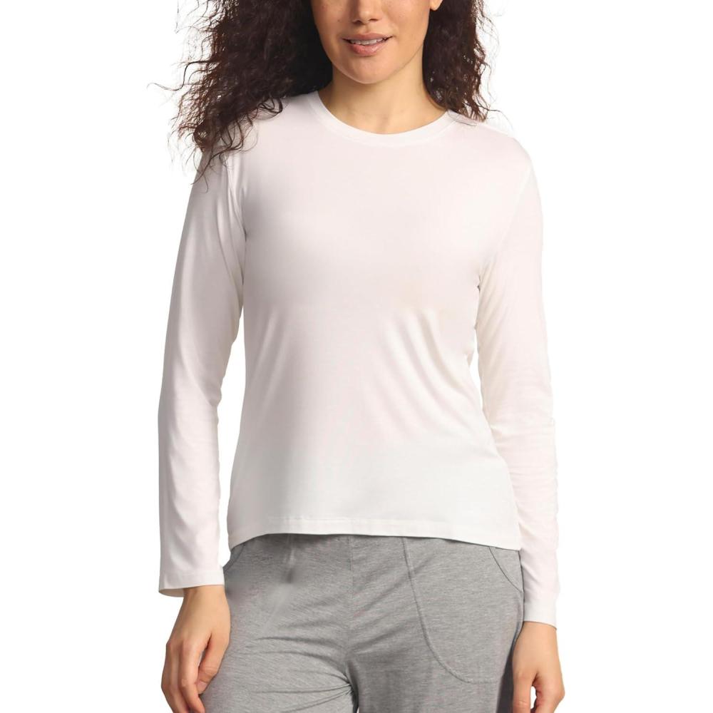 imageGYS Womens Pajama Tops Bamboo Viscose Soft and MoistureWicking Long Sleeve Underwear Base LayerCrew Neckwhite