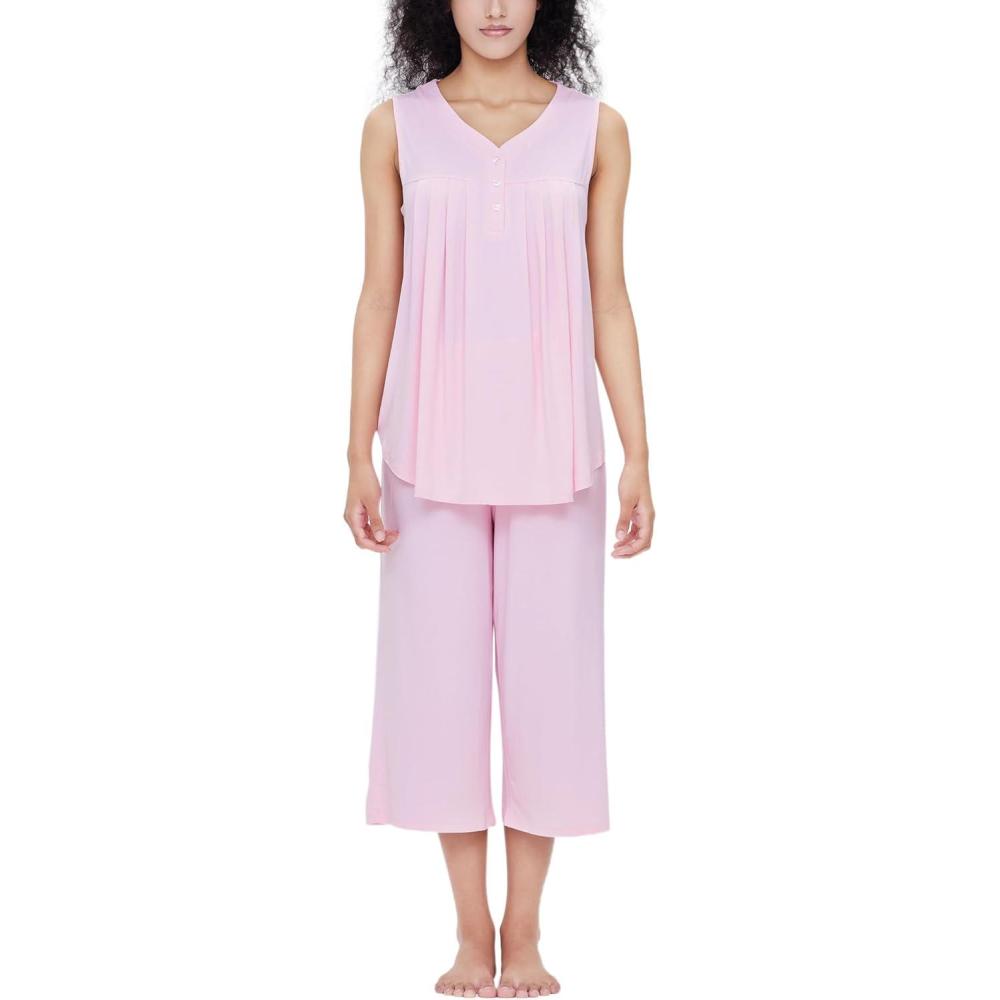 imageGYS Womens Viscose Pajama Set Sleeveless Tank Top Pajamas for Women Capri Pajamas Summer PjsPink
