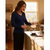 GYS Women’s Pajama Tops Bamboo Viscose Soft and Moisture-Wicking Long Sleeve Underwear Base Layer(V Neck-navy)