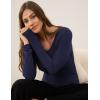 GYS Women’s Pajama Tops Bamboo Viscose Soft and Moisture-Wicking Long Sleeve Underwear Base Layer(V Neck-navy)