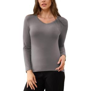 GYS Women’s Pajama Tops Bamboo Viscose Soft and Moisture-Wicking Long Sleeve Underwear Base Layer(V Neck-grey)