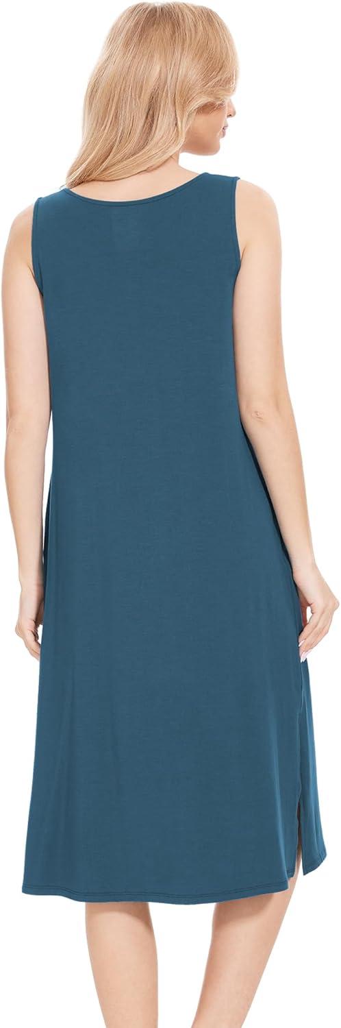 imageGYS Bamboo Viscose Nightgowns for Women with Pockets Soft Sleeveless Pajama DressTurquoise