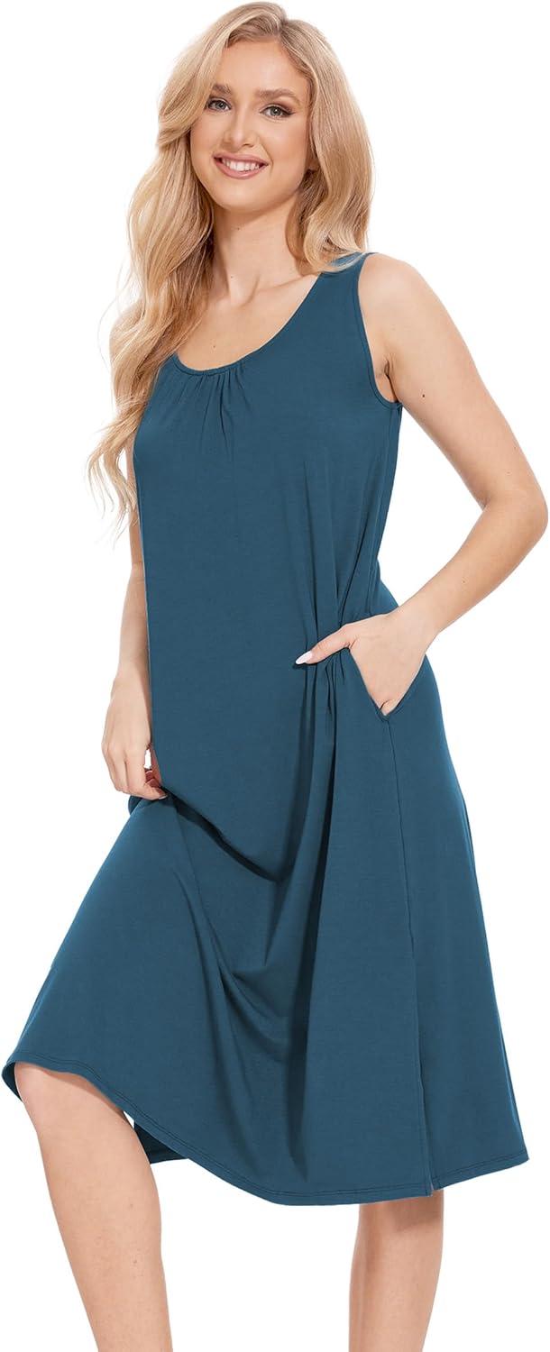 imageGYS Bamboo Viscose Nightgowns for Women with Pockets Soft Sleeveless Pajama DressTurquoise