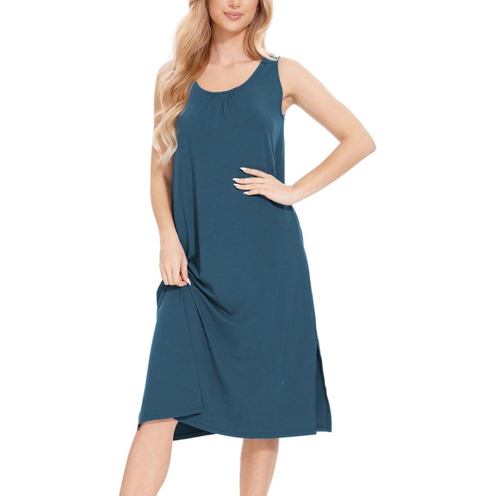 imageGYS Bamboo Viscose Nightgowns for Women with Pockets Soft Sleeveless Pajama DressTurquoise