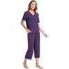 GYS Bamboo Viscose Sleep Sets for Women Short Sleeve V-Neck Top and Capri Pants Pajama Sets(Purple)