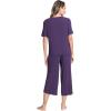 GYS Bamboo Viscose Sleep Sets for Women Short Sleeve V-Neck Top and Capri Pants Pajama Sets(Purple)