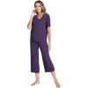 GYS Bamboo Viscose Sleep Sets for Women Short Sleeve V-Neck Top and Capri Pants Pajama Sets(Purple)