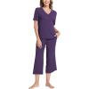 GYS Bamboo Viscose Sleep Sets for Women Short Sleeve V-Neck Top and Capri Pants Pajama Sets(Purple)