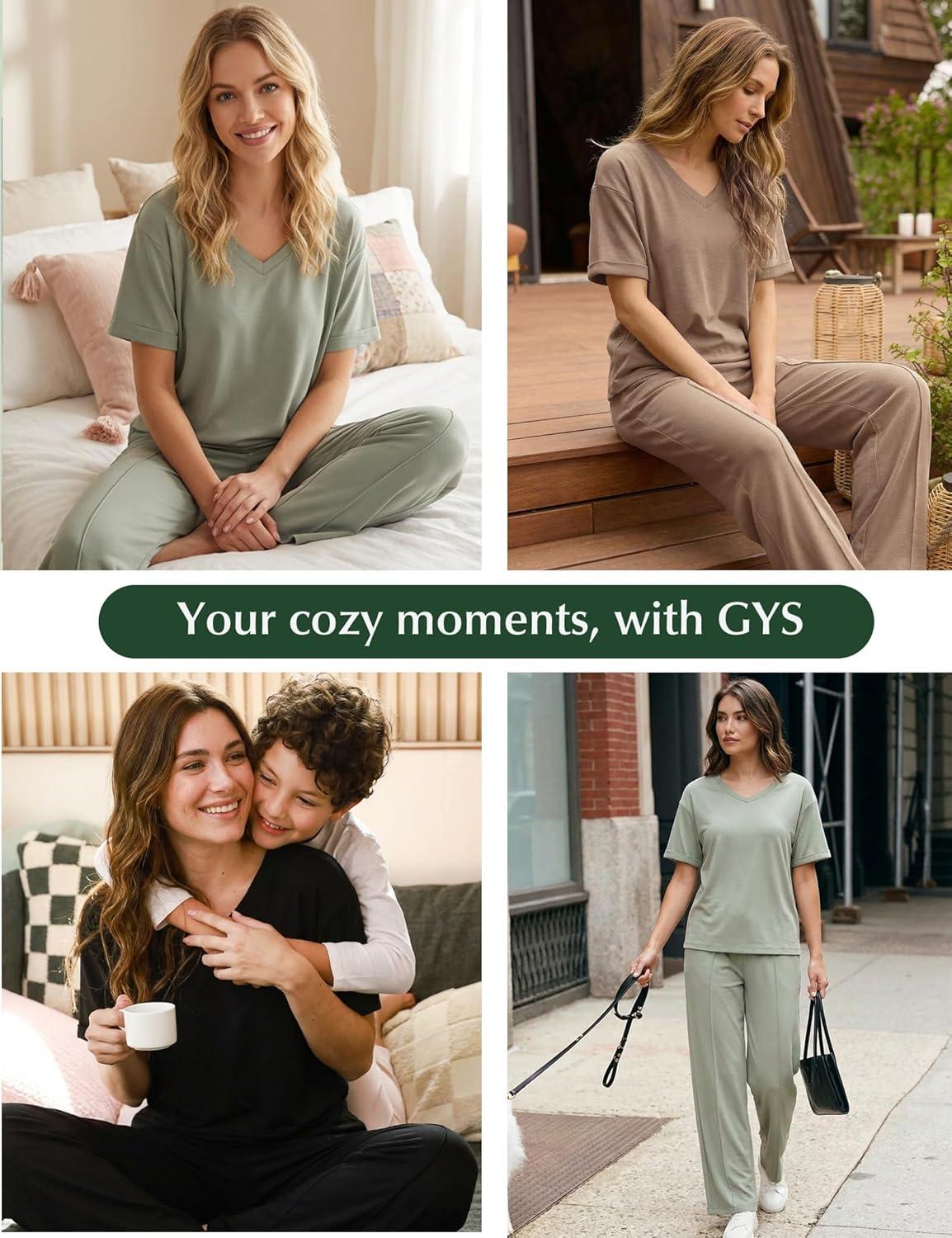 imageGYS Bamboo Viscose 2 Piece Outfits for Women Spring Summer Casual Lounge Sets for WFH Errands Travel AirportVneck Olive Green