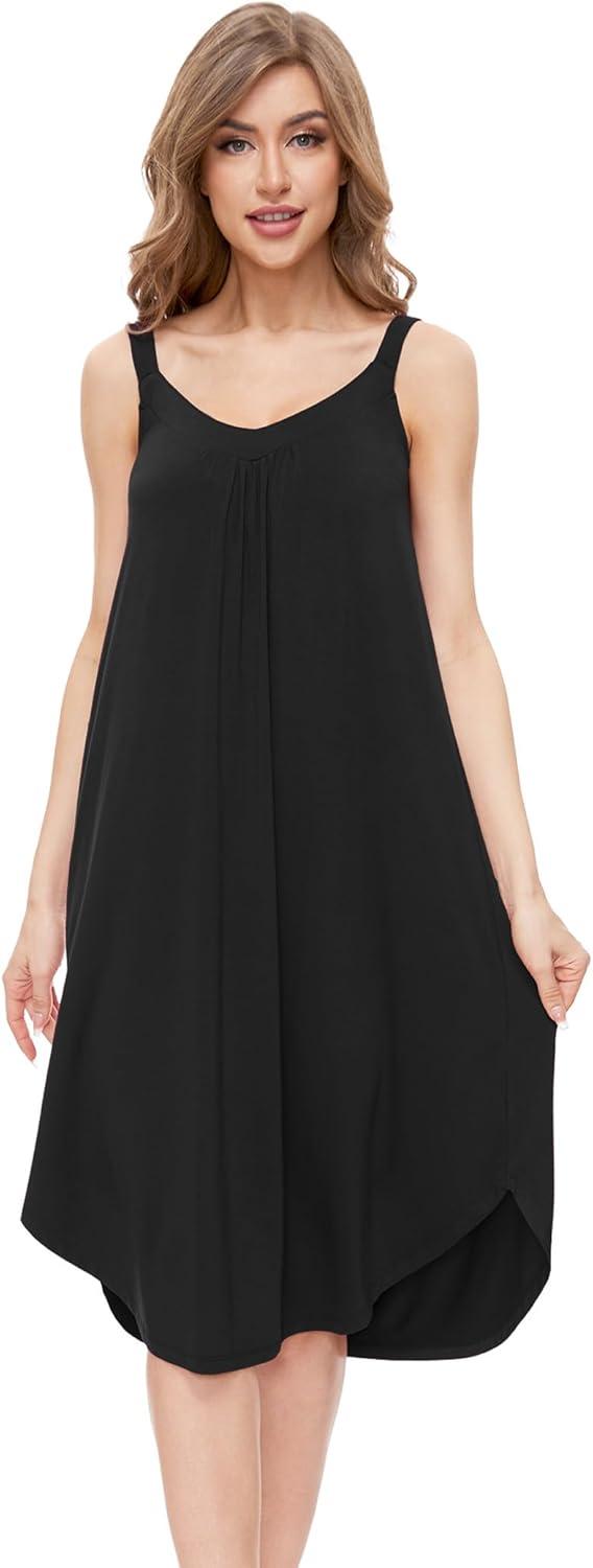 imageGYS Bamboo Viscose Sleeveless Nightgowns for Women Soft Full Slip Lounge DressBlack