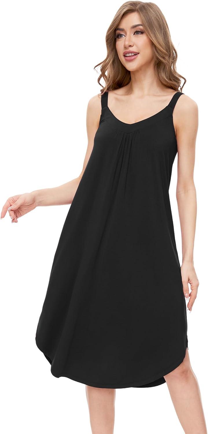 imageGYS Bamboo Viscose Sleeveless Nightgowns for Women Soft Full Slip Lounge DressBlack