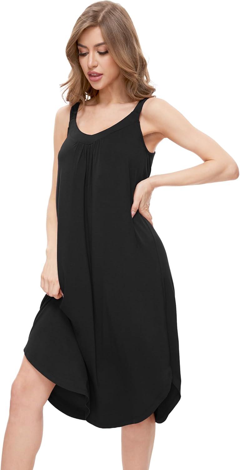 imageGYS Bamboo Viscose Sleeveless Nightgowns for Women Soft Full Slip Lounge DressBlack