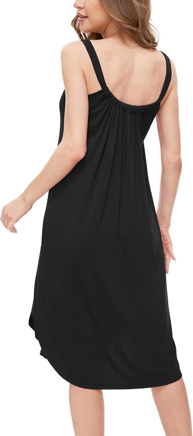 imageGYS Bamboo Viscose Sleeveless Nightgowns for Women Soft Full Slip Lounge DressBlack