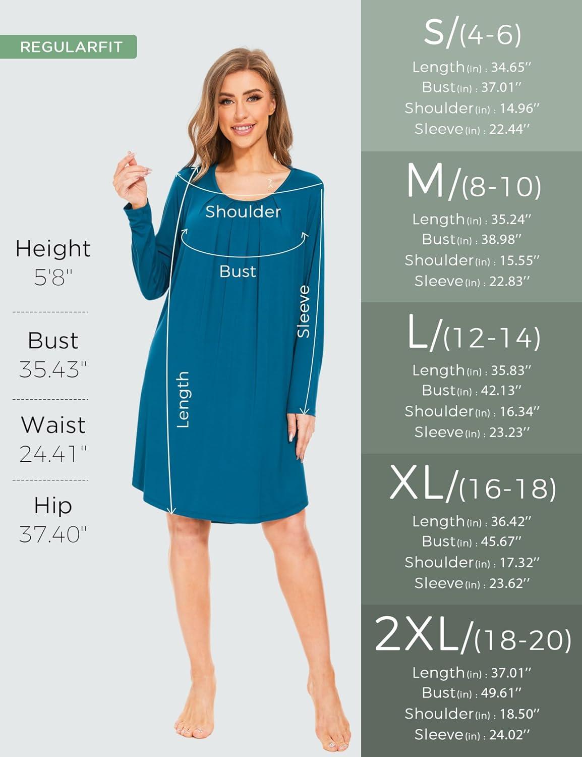 imageGYS Womens Nightgown Long Sleeve Viscose Made from Bamboo Soft Pleated Night Shirt House Dress Comfy SleepwearLilac