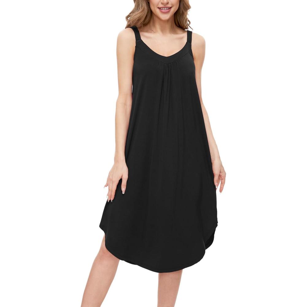 imageGYS Bamboo Viscose Sleeveless Nightgowns for Women Soft Full Slip Lounge DressBlack