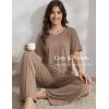 GYS Bamboo Viscose 2 Piece Outfits for Women Spring Summer Casual Lounge Sets for WFH, Errands, Travel, Airport(V-neck Taupe)