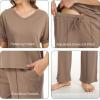 GYS Bamboo Viscose 2 Piece Outfits for Women Spring Summer Casual Lounge Sets for WFH, Errands, Travel, Airport(V-neck Taupe)