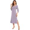 GYS Viscose Long Nightgown for Women, 3/4 Sleeves V Neck Sleep Dress Soft Lightweight Sleepwear Ladies Nightdress(Violet)