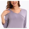 GYS Viscose Long Nightgown for Women, 3/4 Sleeves V Neck Sleep Dress Soft Lightweight Sleepwear Ladies Nightdress(Violet)