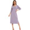 GYS Viscose Long Nightgown for Women, 3/4 Sleeves V Neck Sleep Dress Soft Lightweight Sleepwear Ladies Nightdress(Violet)