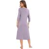GYS Viscose Long Nightgown for Women, 3/4 Sleeves V Neck Sleep Dress Soft Lightweight Sleepwear Ladies Nightdress(Violet)