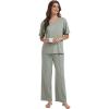 GYS Bamboo Viscose 2 Piece Outfits for Women Spring Summer Casual Lounge Sets for WFH, Errands, Travel, Airport(V-neck Olive Green​)